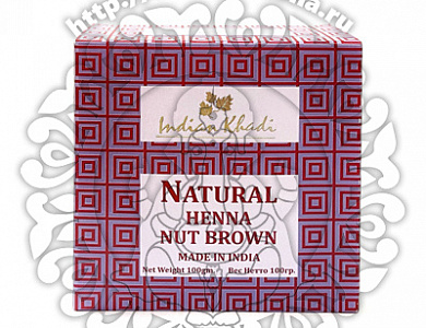 Natural Henna NUT BROWN, Indian Khadi (Натуральная Хна для волос ОРЕХОВО-КОРИЧНЕВАЯ, Индиан Кхади), 100 г