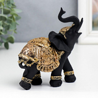 Сувенир полистоун "Чёрный слон в золотой богатой попоне" МИКС 14х6х12,6 см – "Шри Ганеша" в Сургуте