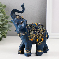 Сувенир полистоун "Синий слон в попоне с золотым узором и зеркалами" 14х7х11 см – "Шри Ганеша" в Сургуте