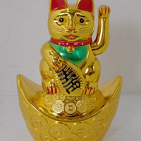 Манеки Неко кошка золотая 14см символ финансового благополучия – "Шри Ганеша" в Сургуте