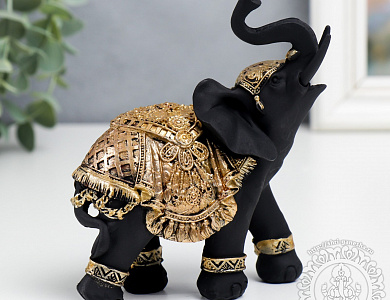 Сувенир полистоун "Чёрный слон в золотой богатой попоне" МИКС 14х6х12,6 см